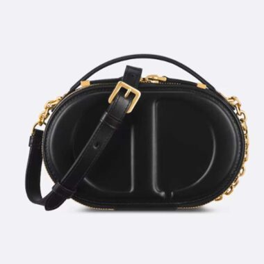 Dior Women CD Signature Oval Camera Bag Black Calfskin Embossed CD Signature