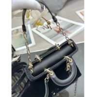 Dior Women CD Small Lady D-Joy Bag Black Cannage Cotton Micropearl Embroidery (8)