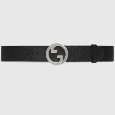 Gucci Unisex Blondie Wide Belt Black Maxi GG Leather G Buckle 4 CM Width