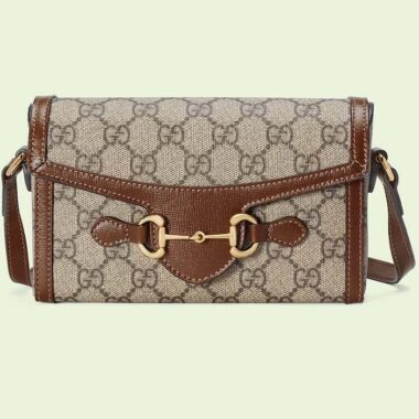 Gucci Unisex GG Horsebit 1955 Mini Bag Beige Ebony GG Supreme Canvas