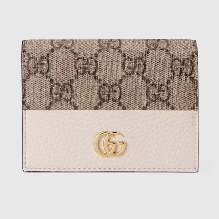 Gucci Unisex GG Marmont Card Case Wallet Double G Beige Ebony GG Supreme Canvas
