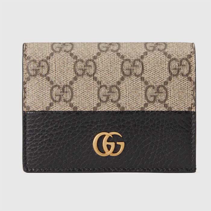 Gucci Unisex GG Marmont Card Case Wallet Double G Black Beige Ebony GG Supreme Canvas