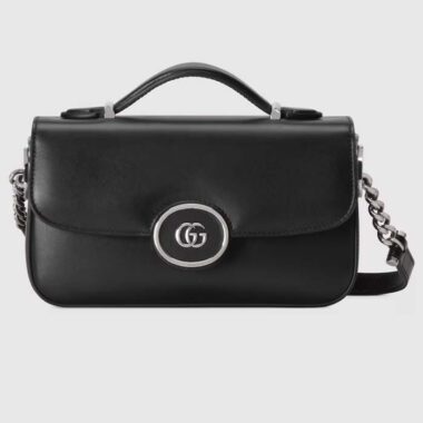 Gucci Women Petite GG Mini Shoulder Bag Black Leather Double G Push Lock Closure