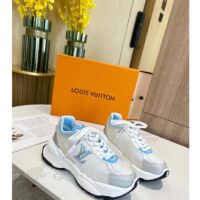 Louis Vuitton LV Unisex Run 55 Sneaker Denim Blue Mix Materials Lifted Rubber Outsole (6)