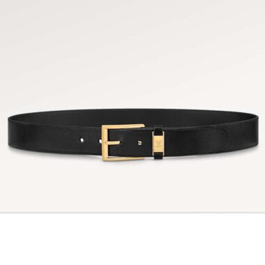 Louis Vuitton Unisex LV City Pin 35MM Belt Black Calf Leather Gold-Color Hardware