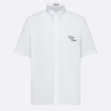 Dior Men CD Diamond Tears Short-Sleeved Shirt White Cotton Piqué Cotton Straight Hem Side Vents