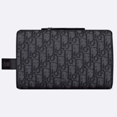 Dior Unisex CD Dior Lingot Toiletry Case Black Dior Oblique Jacquard Grained Calfskin