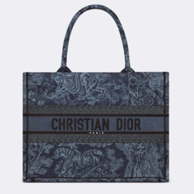 Dior Unisex CD Medium Book Tote Denim Blue Toile De Jouy Embroidery