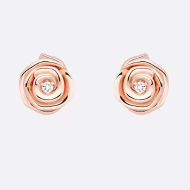 Dior Women CD Large Rose Dior Couture Earrings Pink Gold Diamonds 0.14 ct