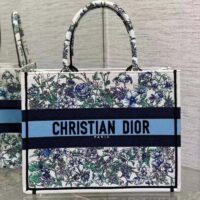 Dior Women CD Medium Book Tote White Multicolor Flowers Constellation Embroidery (10)