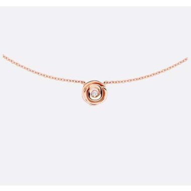 Dior Women CD Small Rose Dior Couture Necklace Pink Gold Diamonds 0.03 ct