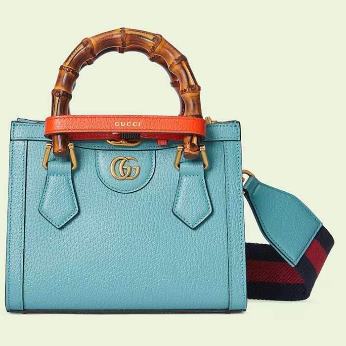 Gucci GG Women Diana Mini Tote Bag Light Blue Leather Double G