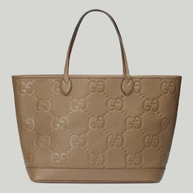 Gucci Unisex Jumbo GG Large Tote Bag Taupe Jumbo GG Leather