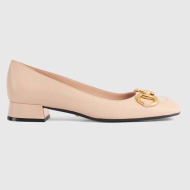 Gucci Women Ballet Flat Horsebit Light Pink Leather Low 2.5 cm Heel