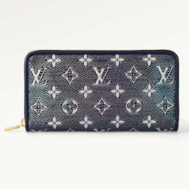 Louis Vuitton LV Unisex Zippy Wallet Blue Monogram Coated Canvas Cowhide Leather