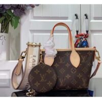 Louis Vuitton LV Women Neverfull BB Beige Monogram Coated Canvas Natural Cowhide Leather (12)