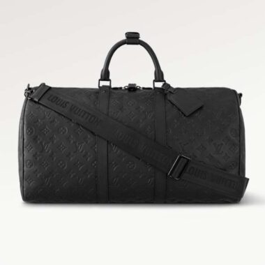 Louis Vuitton Unisex LV Keepall Bandoulière 50 Black Monogram Shadow Embossed Leather Cowhide