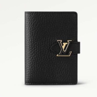 Louis Vuitton Unisex LV Vertical Compact Wallet Black Arizona Beige Taurillon Leather