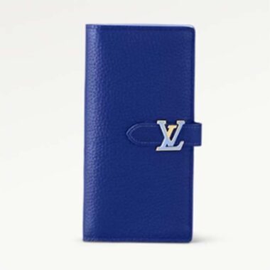 Louis Vuitton Unisex LV Vertical Wallet Blue Taurillon Calf-Leather Sliding Capucines Closure