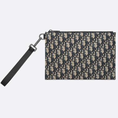 Dior Unisex CD A5 Pouch Beige Black Dior Oblique Jacquard