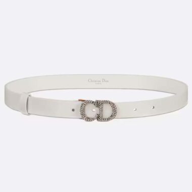 Dior Unisex CD Saddle Belt Latte Ultrasmooth Calfskin White Crystals 20 MM Width