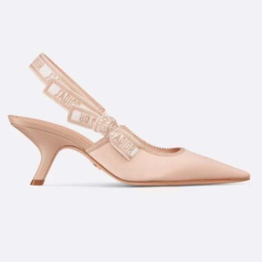 Dior Women CD J'Adior Slingback Pump Nude Embroidered Satin Cotton