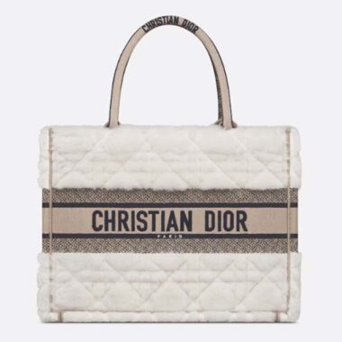 Dior Women CD Medium Book Tote Ice Cannage Shearling Christian Dior Paris Signature