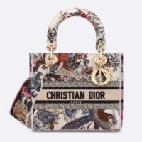 Dior Women CD Medium Lady D-Lite Bag Latte Multicolor Dior Jardin D'Hiver Embroidery