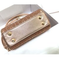 Dior Women CD Mini Lady Bag Caramel Beige Cannage Cotton Embroidered Micropearls (3)