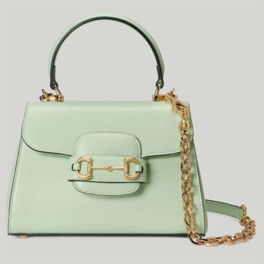 Gucci GG Women Horsebit 1955 Mini Bag Top Handle Bag Light Green Leather