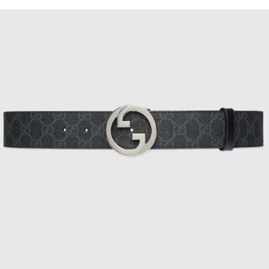 Gucci Unisex GG Blondie Belt Round Interlocking G Buckle Black GG Supreme Canvas