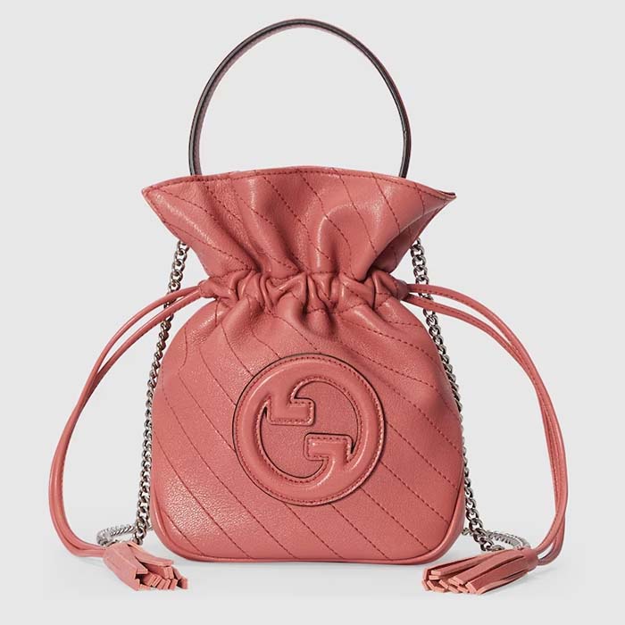 Gucci Unisex GG Blondie Mini Bucket Bag Pink Leather Round Interlocking G