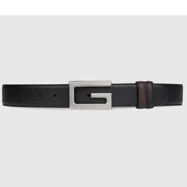 Gucci Unisex GG Reversible Belt Square G Buckle Black Leather Reverses Brown Leather