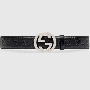 Gucci Unisex Messenger Bag Interlocking G Black GG Supreme Canvas LeatherGucci Unisex GG Signature Leather Belt Black Interlocking G Buckle 3.8 CM Width