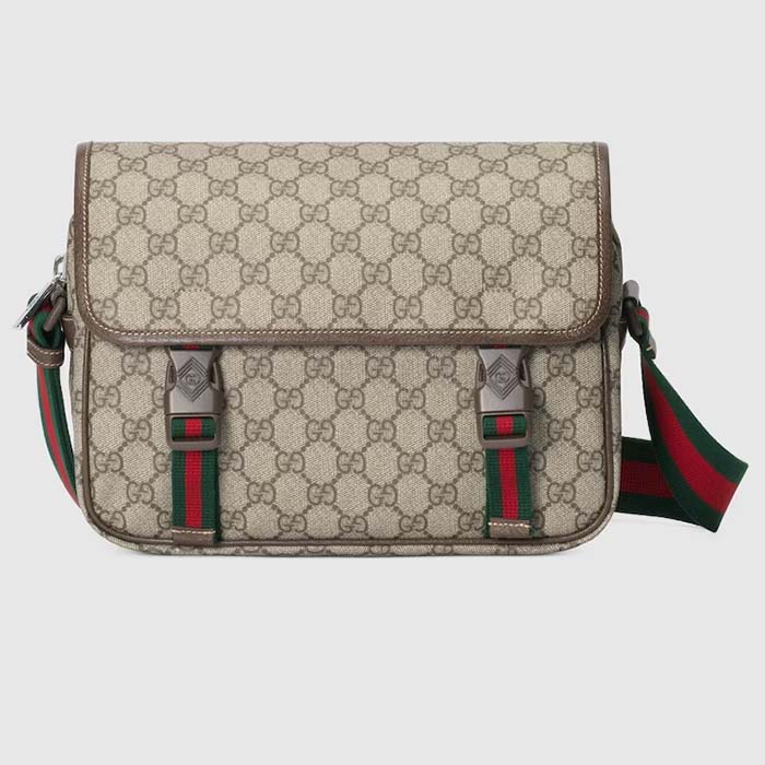 Gucci Unisex Jumbo GG Messenger Bag Beige Ebony GG Supreme Interlocking G Leather