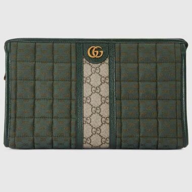 Gucci Unisex Mini GG Canvas Pouch Green Quilted Beige Ebony Supreme