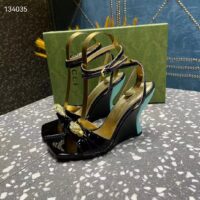 Gucci Women GG High-Heel Sandal Hardware Black Patent Leather Square Toe Geometric-Shaped Heel (4)