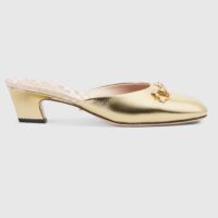 Gucci Women GG Horsebit Mule Gold Metallic Leather Crystals Leather Sole Low-Heel (3)