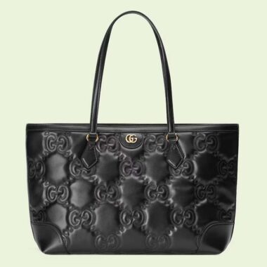 Gucci Women GG Matelassé Medium Tote Black GG Leather Double G