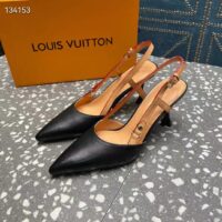 Louis Vuitton LV Women Blossom Slingback Pump Black Lambskin Strap Natural Cowhide Leather (10)