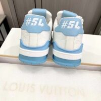 Louis Vuitton Unisex LV Trainer Sneaker Blue Mix Materials Rubber Initials Monogram Flowers (7)