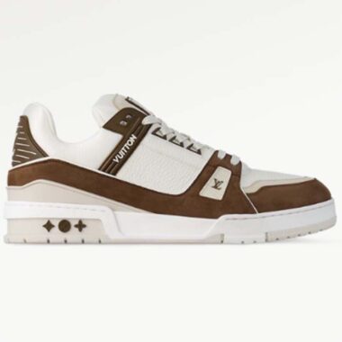 Louis Vuitton Unisex LV Trainer Sneaker Moka Brown Nubuck Grained Calf Leather Rubber Initials