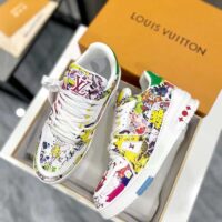 Louis Vuitton Unisex LV Trainer Sneaker White Printed Canvas Rubber Outsole Initials (4)