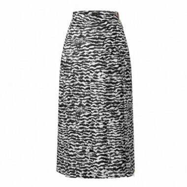 Louis Vuitton Women LV Ink Tiger Asymmetrical Pleat Midi Skirt Silk Black White Regular Fit