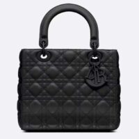 Dior Women CD Medium Lady Dior Bag Black Ultramatte Cannage Calfskin (12)