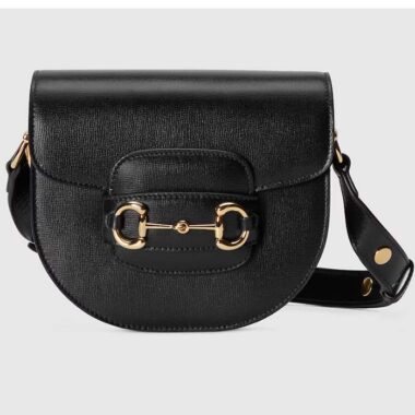 Gucci GG Women Gucci Horsebit 1955 Mini Rounded Bag Black Leather Cotton Linen Lining