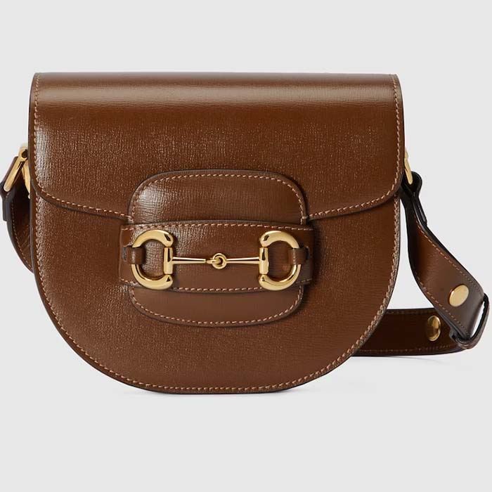 Gucci GG Women Gucci Horsebit 1955 Mini Rounded Bag Brown Leather Cotton Linen Lining