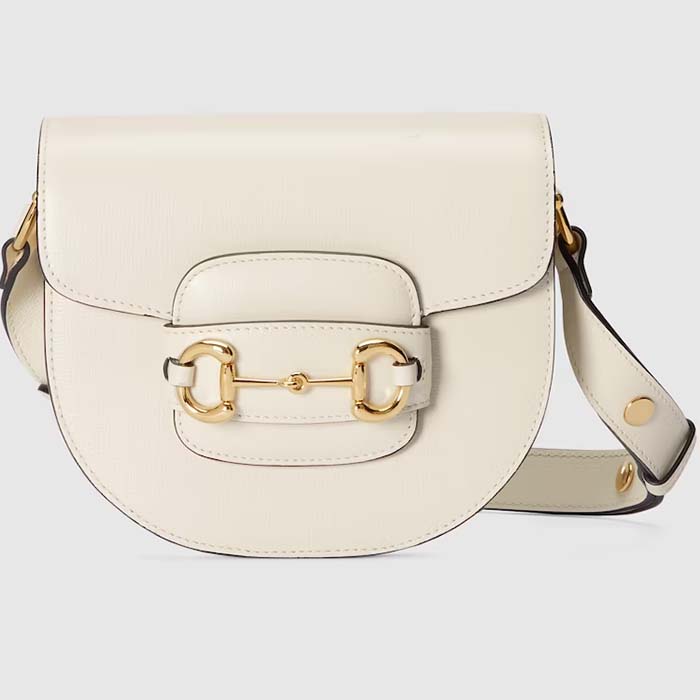 Gucci GG Women Gucci Horsebit 1955 Mini Rounded Bag White Leather Cotton Linen Lining