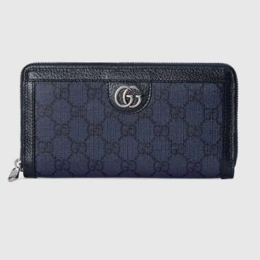 Gucci Unisex Ophidia GG Zip Around Wallet Blue Dark Blue GG Supreme Canvas