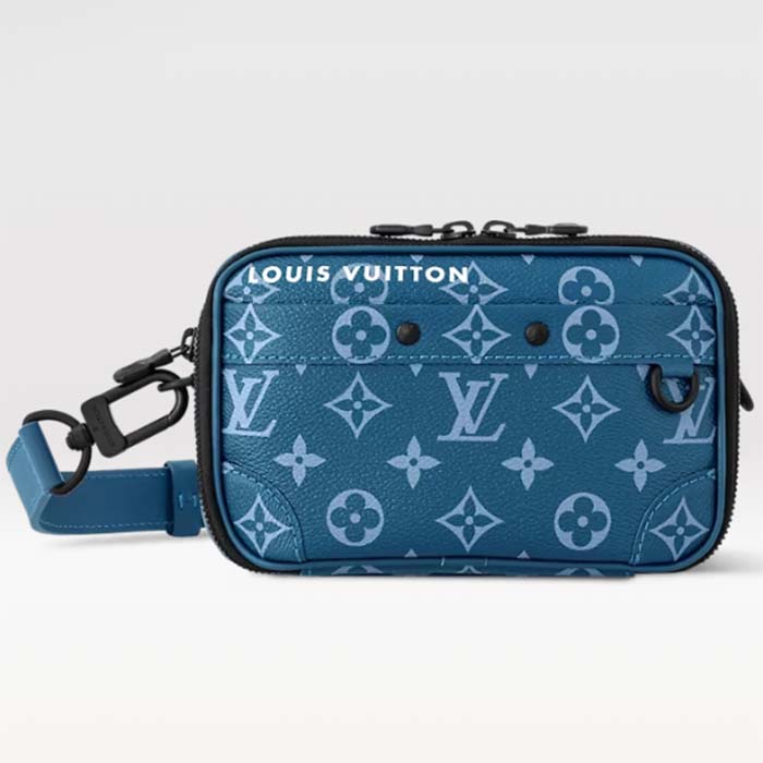 Louis Vuitton LV Unisex Nano Alpha Atlantic Blue Monogram Coated Canvas Cowhide Leather
